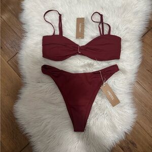 NWT Tan Lines Cherry Cola Bikini Set Red Twist Front Top